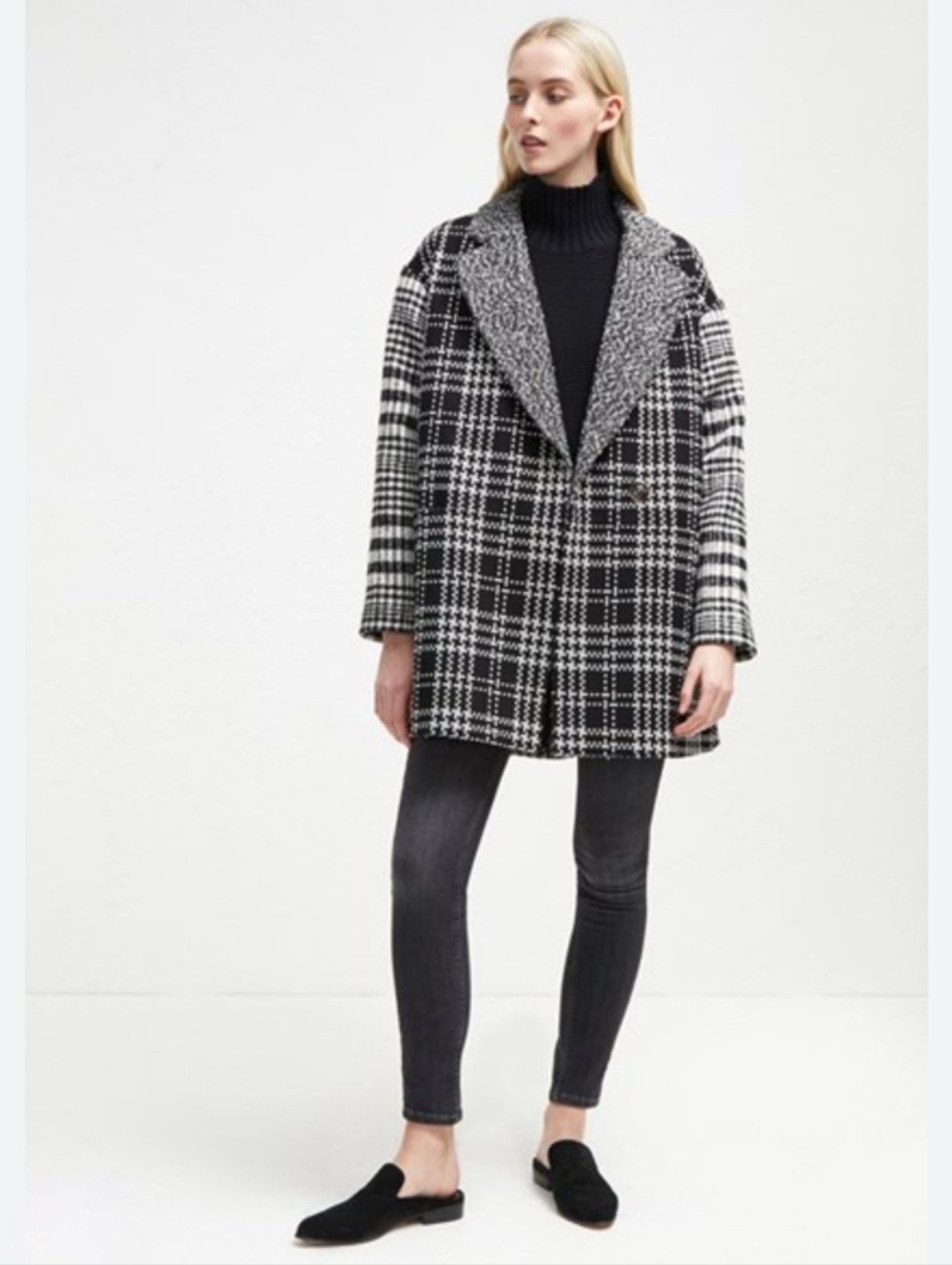 French Connection Belinda Slouchy Black and White Coat
